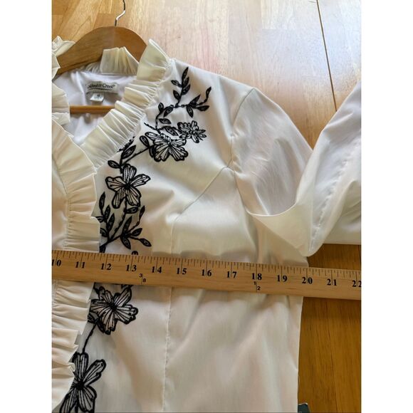 Coldwater Creek White Embroidered Ruffle Blouse Sz 14 NWT Back Zipper - Picture 9 of 14